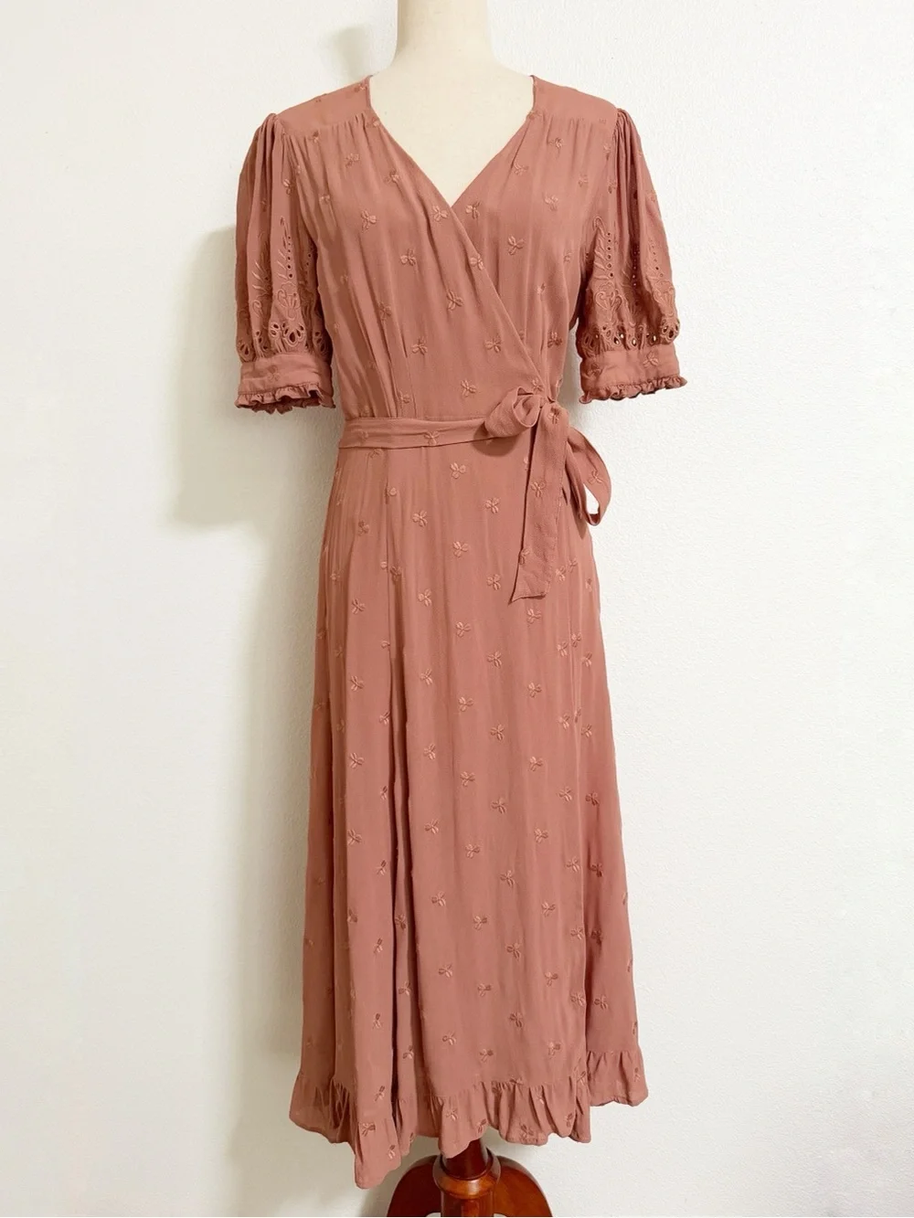 Reformation Annalise Embroidered Floral Wrap Midi Dress - Picture 3 of 15